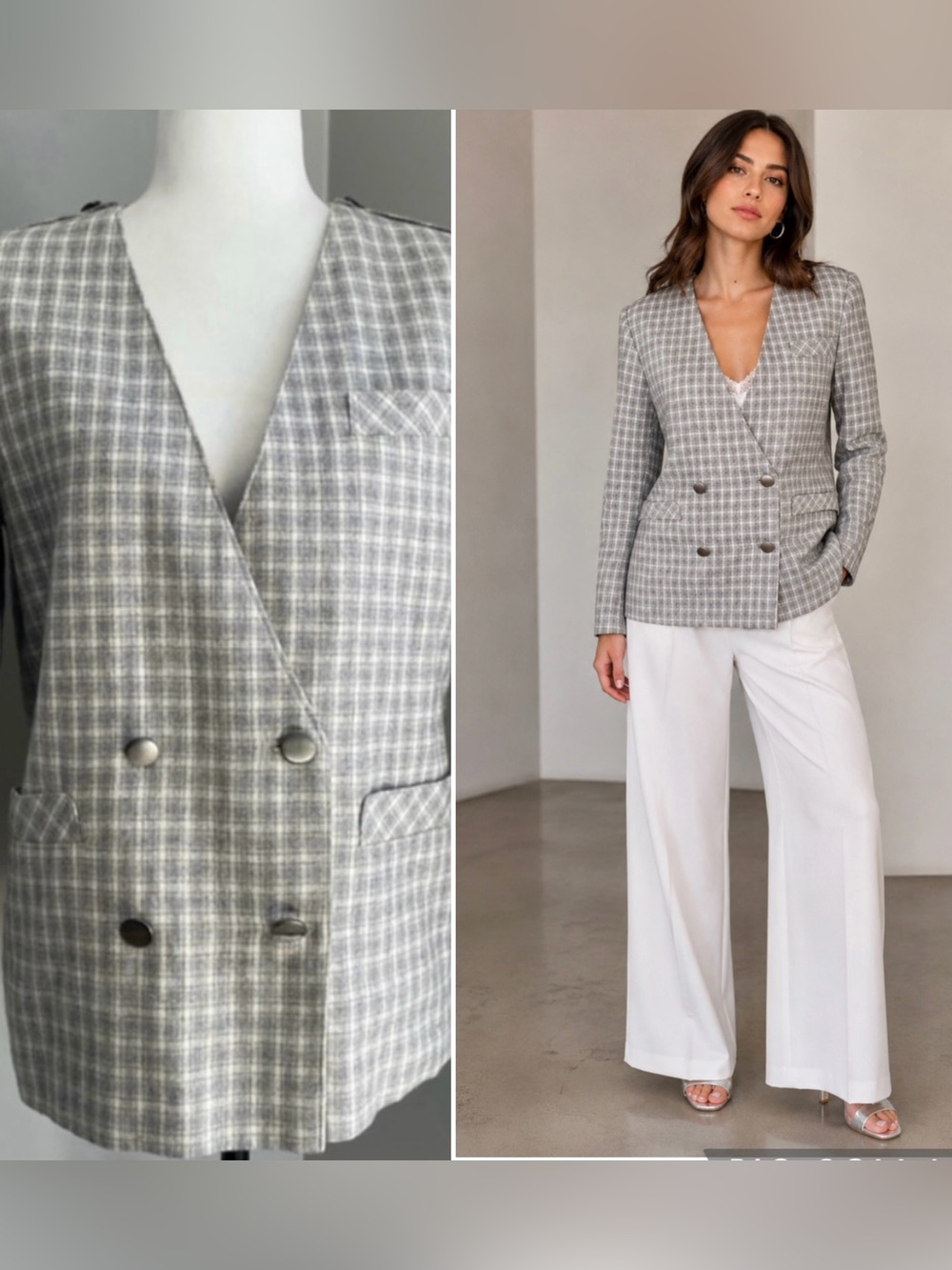 Custom Tailored Handmade Plaid Double Breasted Wool Blazer - M